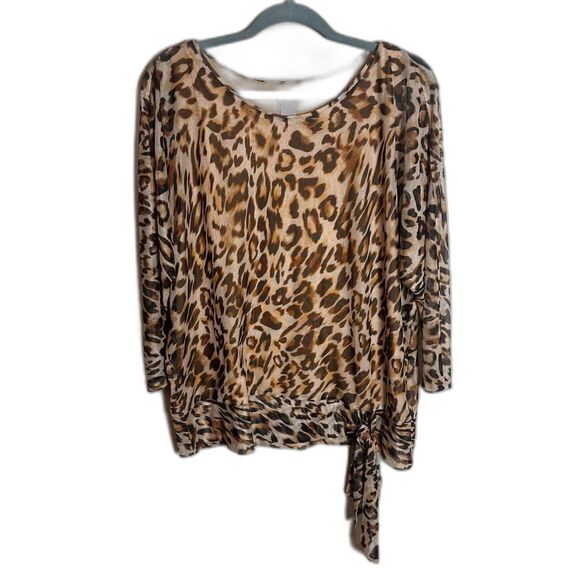 Chico's Tops - Chico's Leopard Print Mesh Overlay Side Tie Blouse XL Sz 3 3/4 Sleeve Top